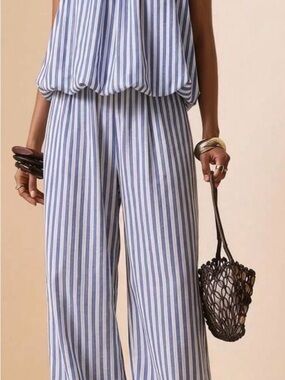SHEIN Blue and White Striped Wide-Leg Pants